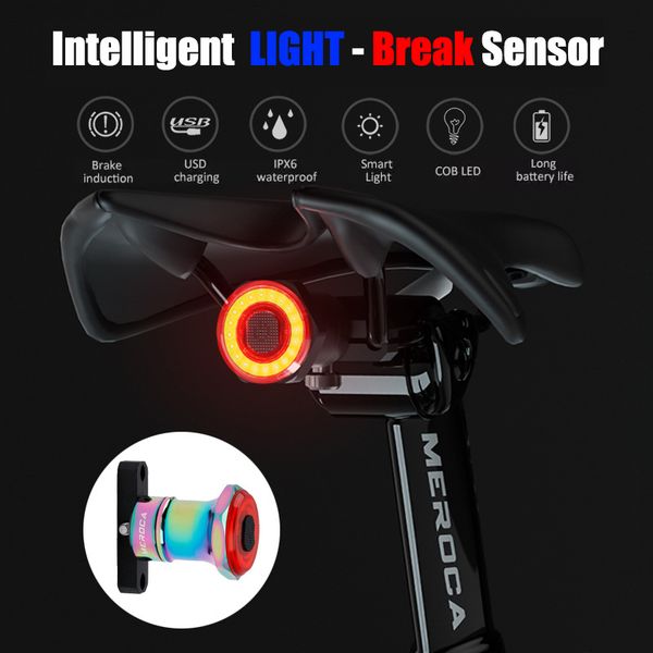 

smart bike bicycle intelligent sensor brake taillights reflector lightset tail mtb rear lamp ,usb rechargeable