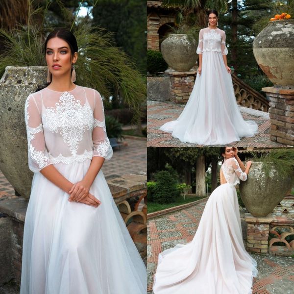 

богемные свадебные платья 2019 года с обручем кружева аппликация тюль boho свадебные платья дешевые новое прибытие свадебное платье, White