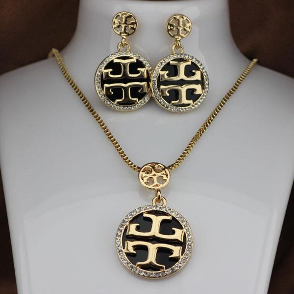 

t letter diamond-filled super-flash letters earrings pendant necklace set jewelry set men's and women's gold and silver jewelry