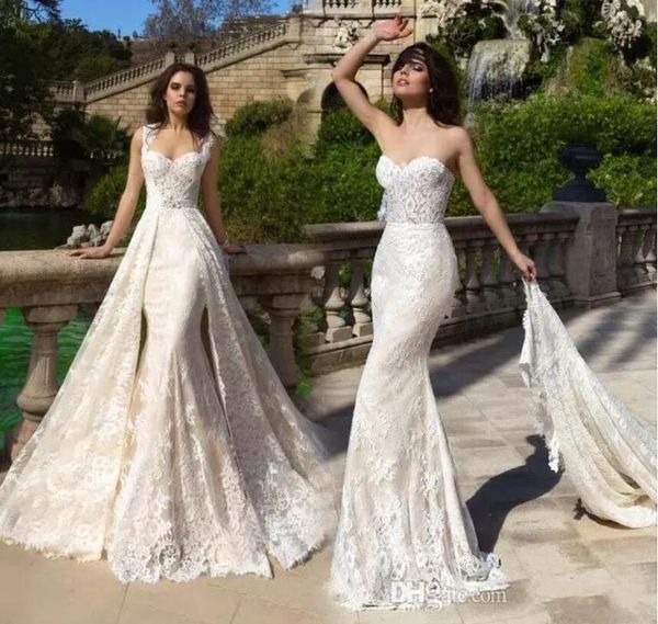 Inbal Dror 2019 Narin Fransız Dantel Gelinlik Ayrılabilir Tren Mermaid Gelin Önlükler Sevgiliye Vintage Gelinlik Robe de mariage