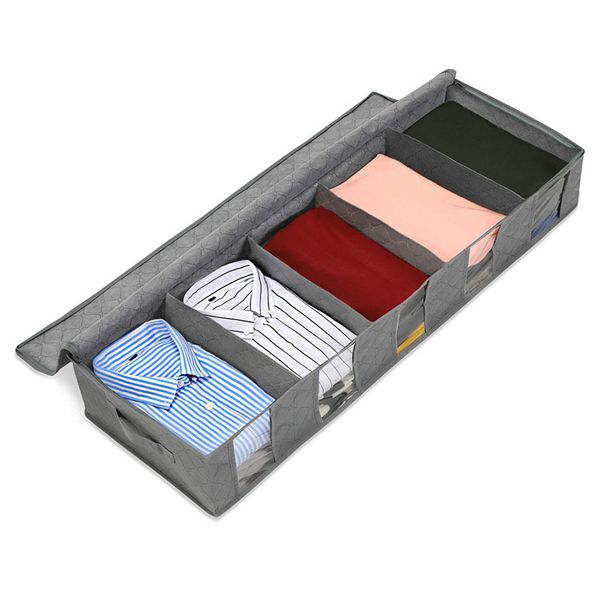 

portable shoes clothes storage bags 5 grid folding durable non-woven dustproof storage box under bed closet sort organizer 1 pcs