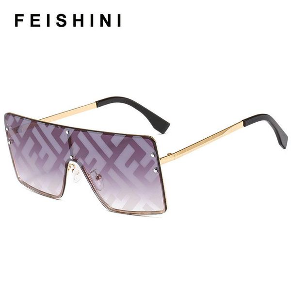 

feishini metal frame women sunglasses brand design f word fashion all-in-one goggles trendy oversized glasses square uv gradient jspzk
