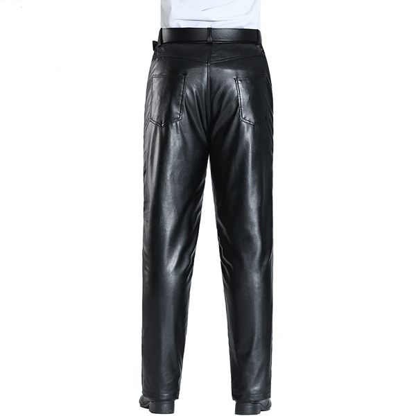 

thoshine leather pants men long trousers casual man pu leather pants with fleece warm autumn winter clothing, Black