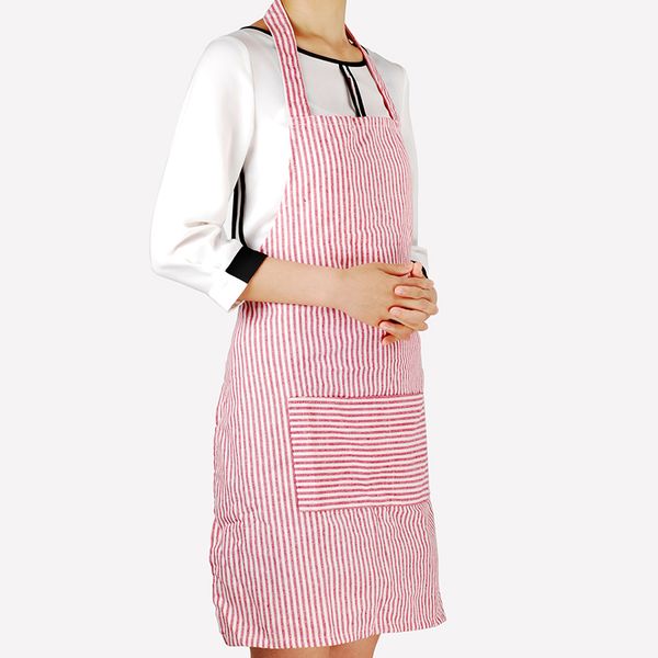 

appropriate jie han edition style cotton and linen stripe apron for men and women work kitchen household cloth art custom package mail a hea