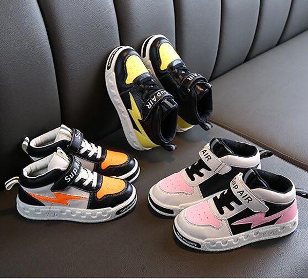 

children's shoes girls leather shoes autumn 2020 new boys sports breathable fashion student, Black;red