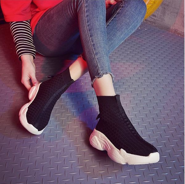 

casual flats women shoes women elastic fabric slip on comfortable flats breathable mesh walking shoes running mujer, Black