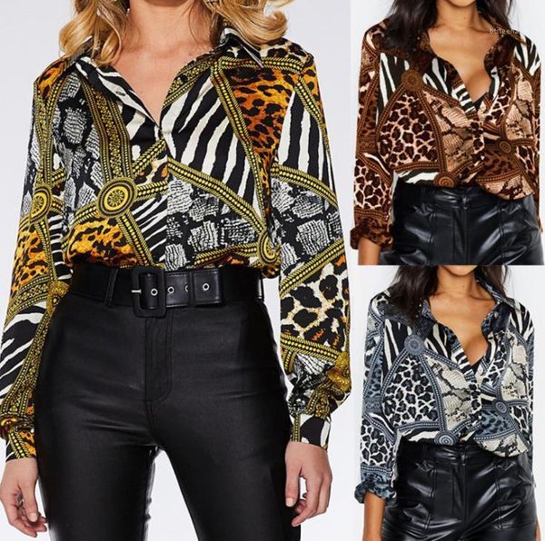 

designer shirt slim v neck printing long sleeve designer chiffon shirts fashion urban women clothing animal pattern women, White