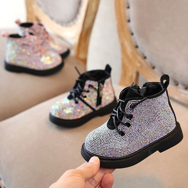 

new fashion children' shoes new winter princess rhinestone girls anti slip foot warmer fashion snow martin boots 1-3 years old, Black;grey