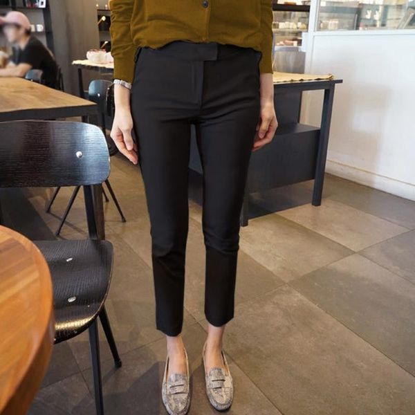 

women summer thin ankle length pencil pants office ladies work slim fit trousers female solid color casual suit pants 2xl black, Black;white