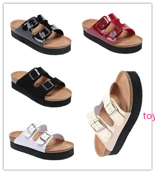 

new famous brand arizona brik men flat heel cork slippers women genuine leather casual sandals with buckle summer beach thick bottom shoes