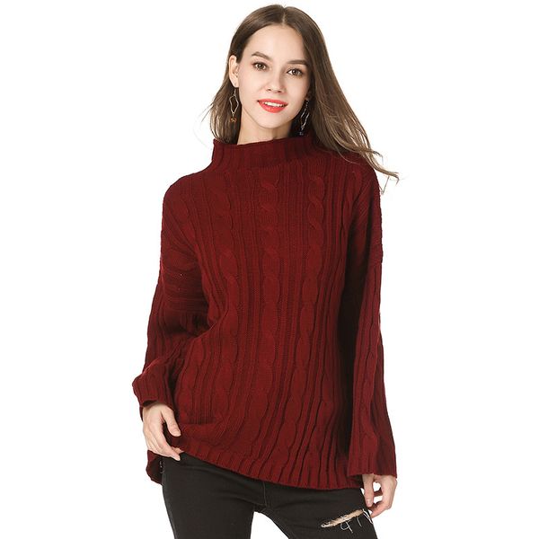 

autumn and winter high collar twisted women's sweater plus size casual work knitted white gray wine red army green sweater, White;black