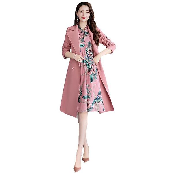 

women suit dress set long trench coat straps dress sets spring autumn slim thin long sleeve chic 2 pieces sets fashion 2019 j184, White