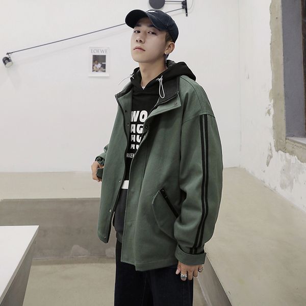 

dossan windbreaker men casual spring autumn lightweight jacket 2020 new hooded zipper up jackets outwear green coats, Tan;black