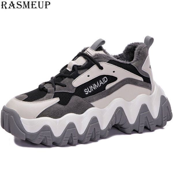 

rasneup 2020 autumn winter women's chunky sneakers women platform shoes casual ladies trainers footwear women plus velvet shoes, Black