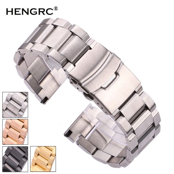 

black stainless steel watchbands bracelet 18mm 20mm 22mm 24mm solid metal watch band men strap accessories cj191225, Black;brown