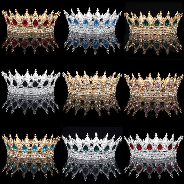 Diademi di cristallo oro / argento Corona rotonda barocca Classic Royal Queen King Crowns Diadema Accessori per gioielli per capelli da sposa Prom CJ191226