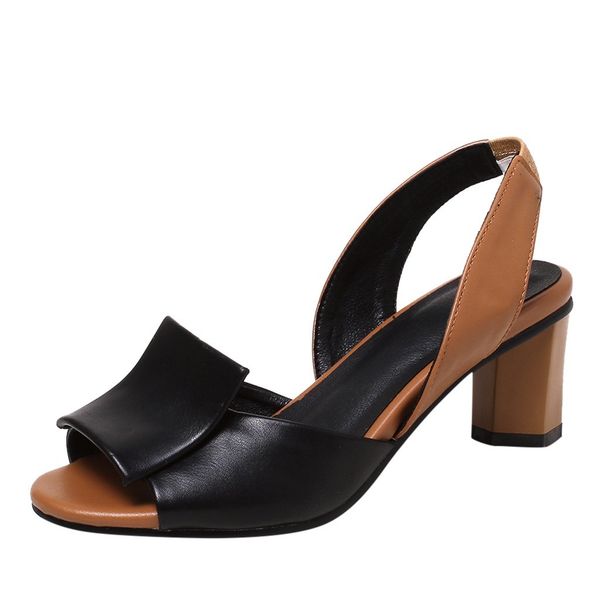 

jaycosin high heels fashion female open toe color matching elastic high heel sandals casual shoes large size wild high heel, Black