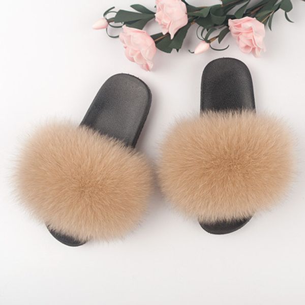 

fur slipperscolorful fur fox slides women fur slippers fluffy, Black