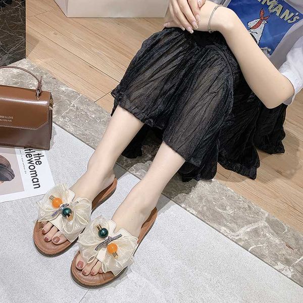 

big bow flat slippers women beach slides summer outdoor casual open toe slides women black beige pu leather slippers 2020