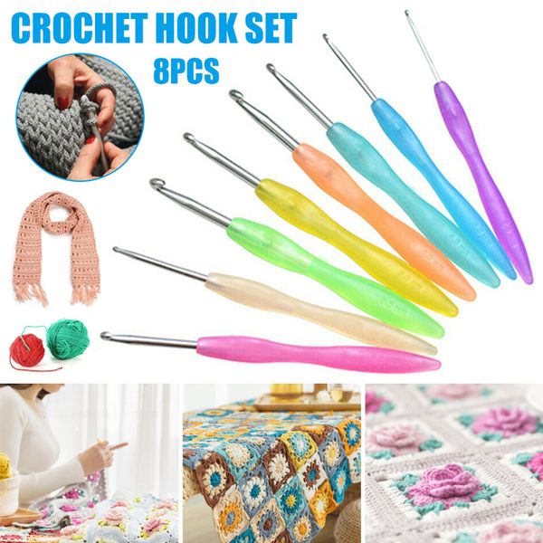 

8 pcs crochet hook set ergonomic grip kit knitting needle sewing tool for home cnt 66, Black