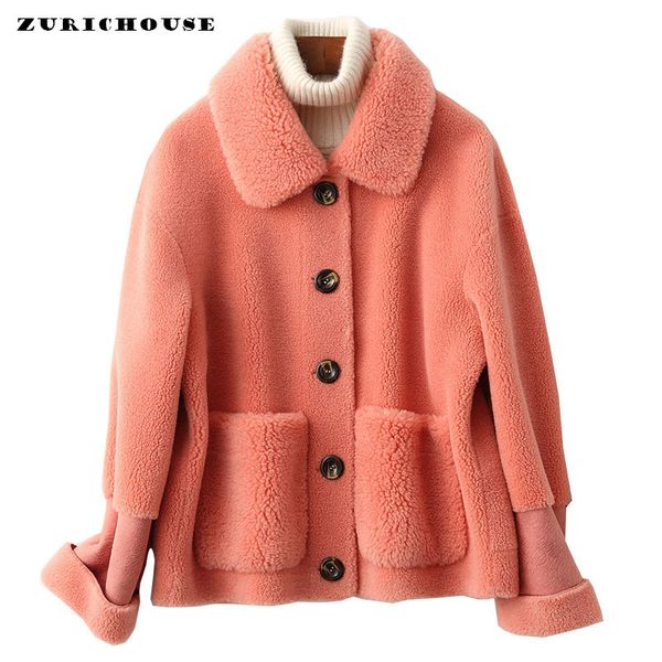 

zurichouse натурального меха куртка женщин теплое зимнее пальто пух 2020 короткие модные распродажа стрижка овец реальный мех пальто, Black