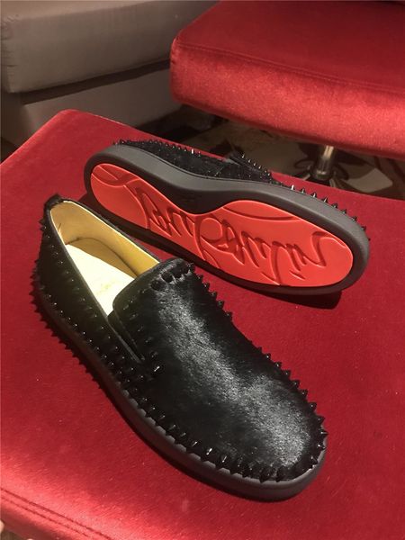 

fast shipping platform men and women shoes wild vintage luxury rhinestone rivets women's shoes men's shoes loafers casual red outs, Black