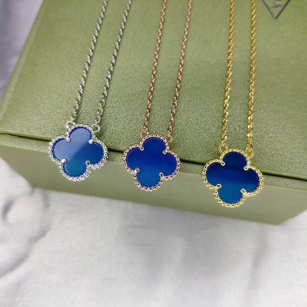

blue zircon flower shape gold color silver pendant necklace fashion simple generous personality creative wild clavicle chain sweater chain