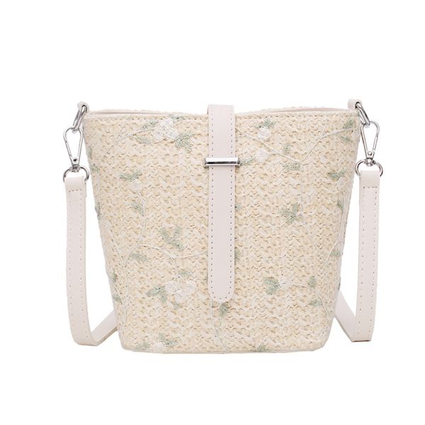 

women straw bucket bag female fashion summer lace flower hasp messenger bags ladies beach shoulder bag 2019 new arrivals