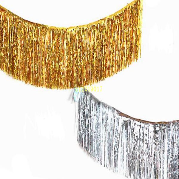 Lamina d'oro Frangia Tenda Tinsel String Shiny Shimmer Nappa Decorazione di nozze Photo Booth Sfondo 35 * 120 cm