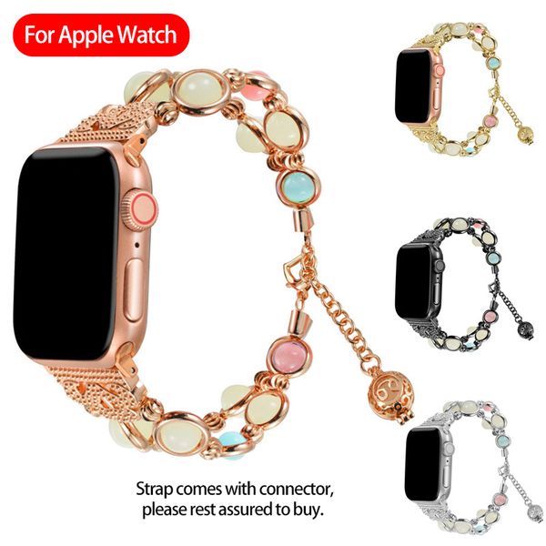 

for apple watch band 44mm 42mm 38mm luxury metal luminous jewelry chain agate strap for apple watch 4 3 2 1