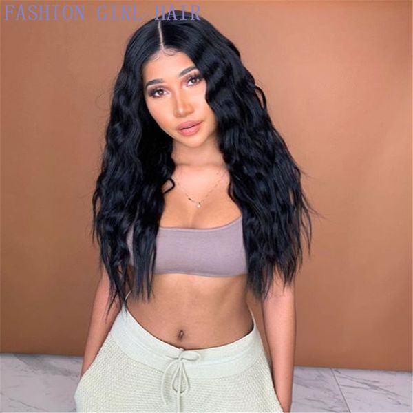 

black/brown/blonde color water wave synthetic lace front simulation human hair wigs highlight deep wave lace frontal wig pre plucked