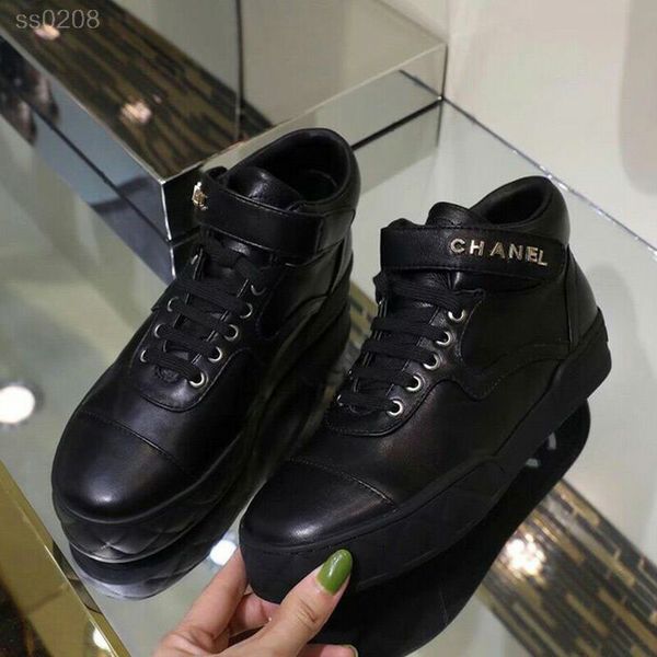 

2019 europe and america new handsome leather high-shoes velcro thick-soled casual shoes sneakers classic comfortable tide, Black