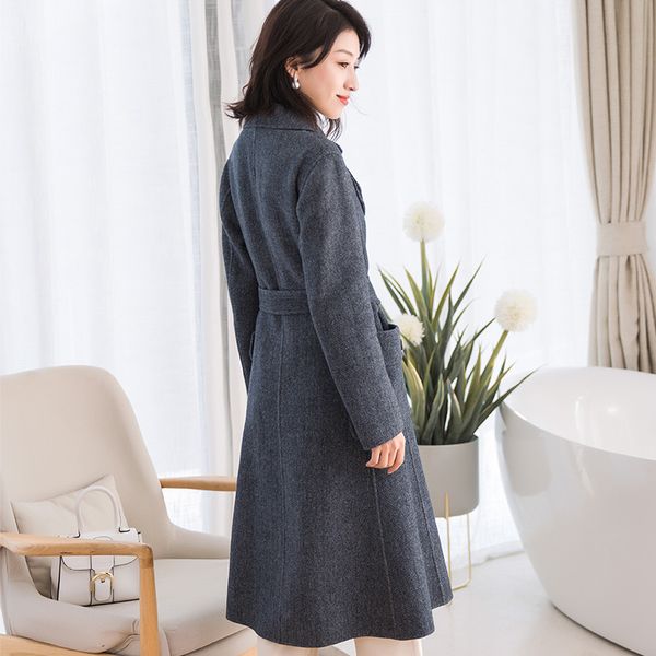 

fashion 2020 wool coats winter women long slim woolen coat female spring autumn jacket belt casaco feminino 38040 yq1773 en, Black