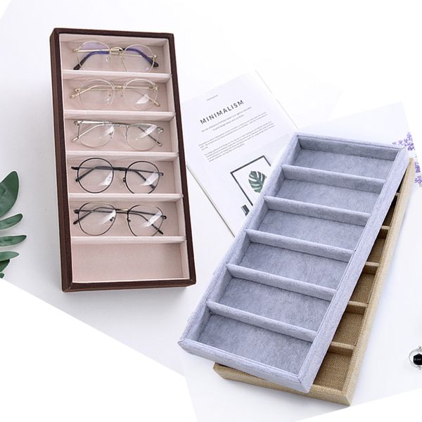 

wholesale fashion glasses cases 6 grids sunglasses display box sunglasses display glasses props jewelry organizer tray, Pink;blue