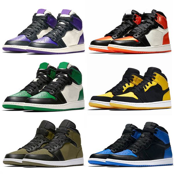 

satin 1s og new love yellow jumpman baketball shoes shadow bred toe purple black toe triple white trainers size 5.5-12