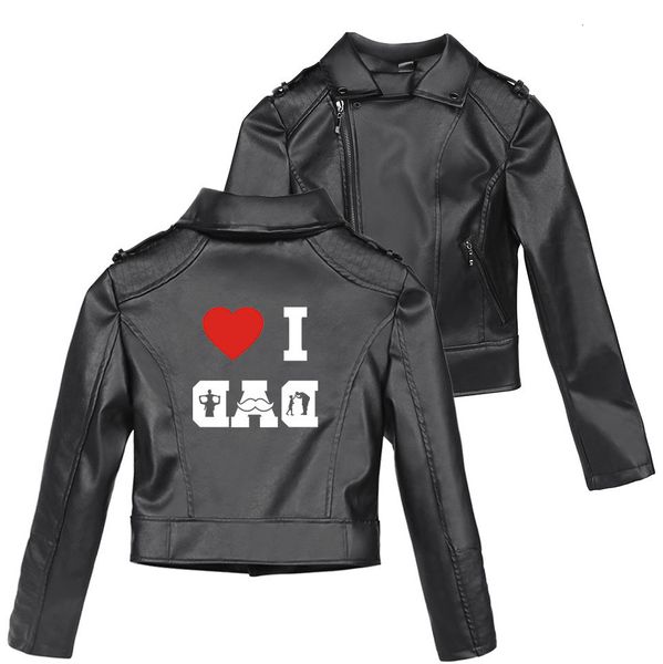 

dad father's super day father periphery printing trend leather clothing loose coat, Black;red