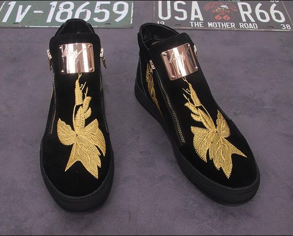 

designer- double zipper embroidery casual shoes trend wild high help, Black