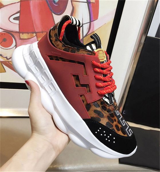 

Top Fashion H6Versace Chain Reaction 2 Chainz Plaid Men Women Running Shoes Authentic Genuine Leather Chain Reaction Sports Shoes With Box