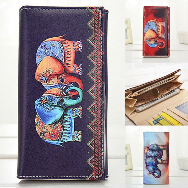 

women purse clutch leather pu elephant print wallet long card holders female large capacity wallets, Red;black