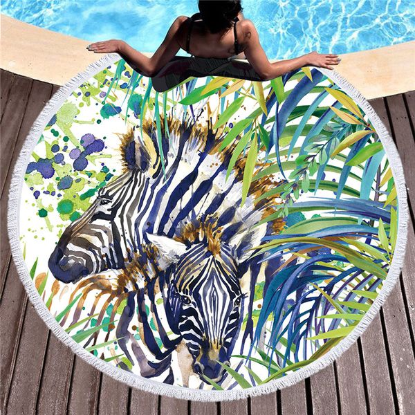 

hm life zebra series printed soft microfiber beach towel 150cm round summer beach swimming bath towel yoga picnic blanket