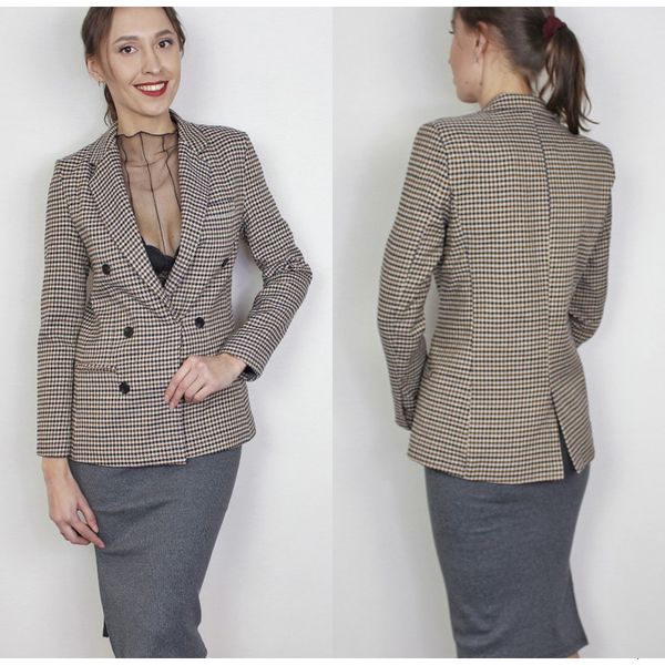 

fashion double breasted plaid blazer women long sleeve slim ol blazer casual autumn square neck jacket blazer female, White;black