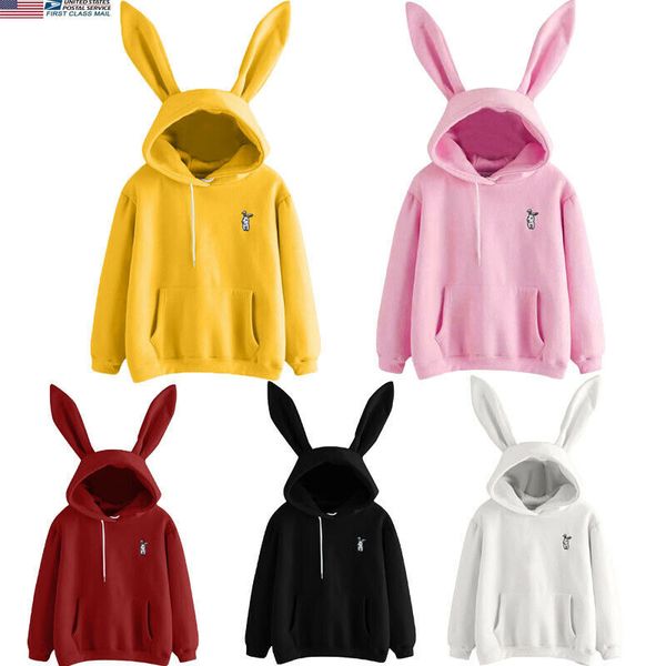 

fashion cute girl sweatshirt bunny rabbit ears hoodie hoody women casual hoodies sweatshirt pullover sweatshirt jumper, Black