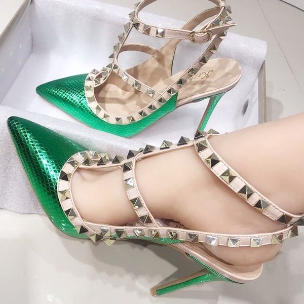 

fashion women shoes green snake python spikes strappy high heels shoes 12cm 10cm 8cm brand new party shoes, Black