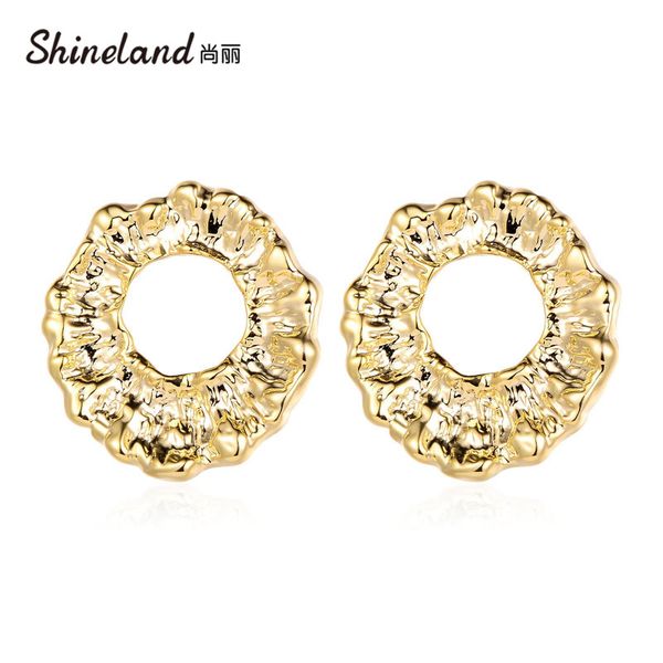 

shineland 2020 women fashion metal punk exaggeration gold color hollow stud earrings statement vintage brincos jewelry gift, Golden;silver
