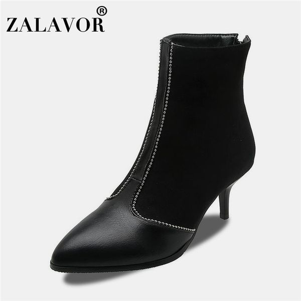 

taoffen 2020 plus size 32-48 winter daily office ladies ankle boots beads thin heels boots suede leather, Black