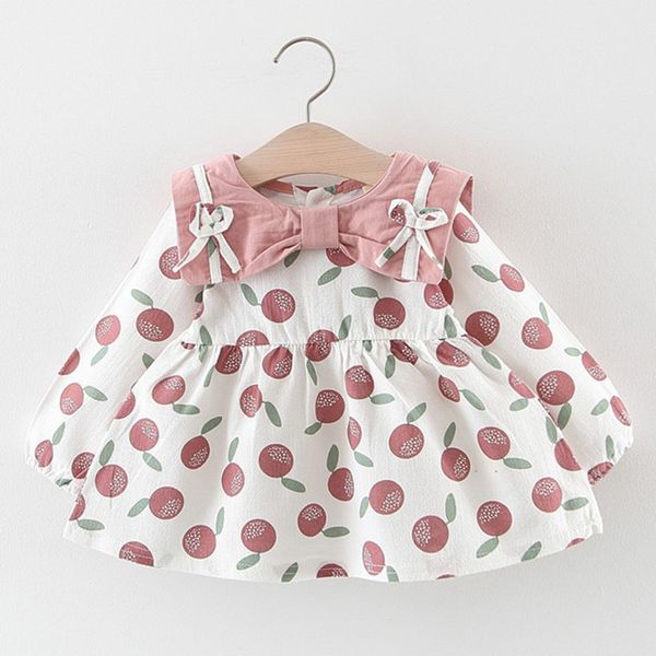 

infant baby girls autumn dress long sleeve bow orange print twirl swing princess dresses cute children's dress clothes, Red;yellow