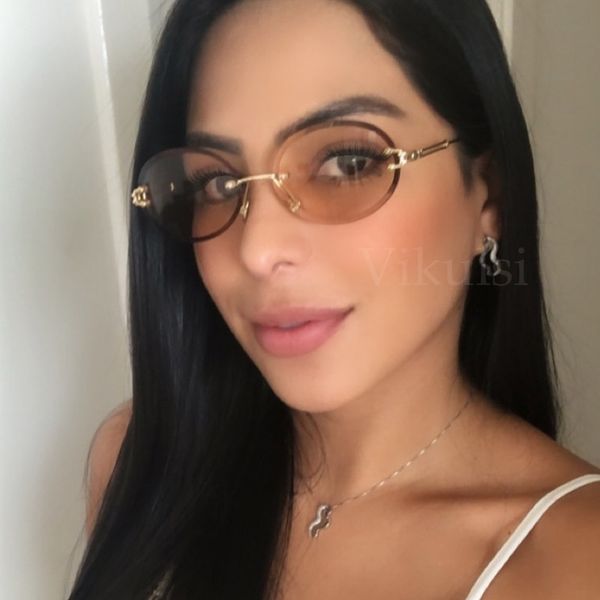 

luxury vintage rimless tinted oval sunglasses women's round glasses gradient crystal sunglasses men feminino uv400, White;black