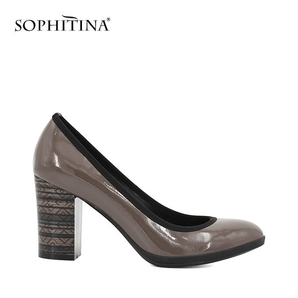 

sophitina элегантный натуральная кожа насосы женщина овчины высокого толстые каблуки насосы твердая круглый toe управление леди классический, Black