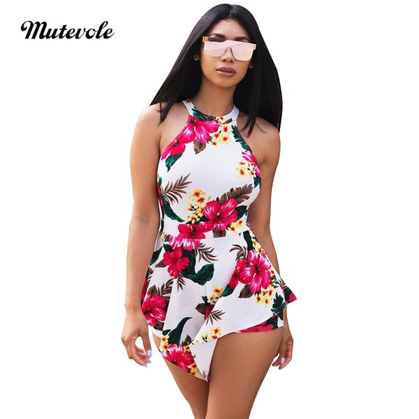 

mutevole summer floral print playsuits romper women casual sleeveless short jumpsuit bodysuit boho bodycon beach playsuits, Black;white