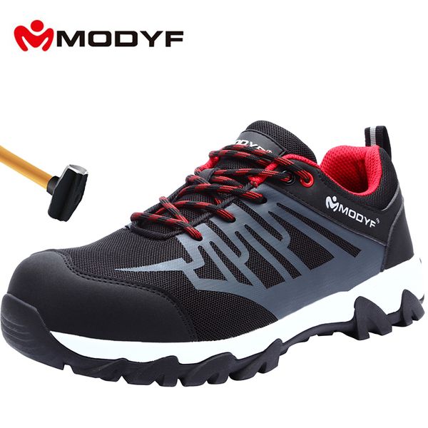 

modyf brand work boots construction men's outdoor steel toe cap shoes men puncture proof safety shoes, Black